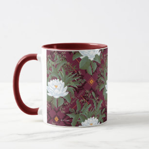 Crimson Lotus Elegance Pattern - The White Lotus Mug