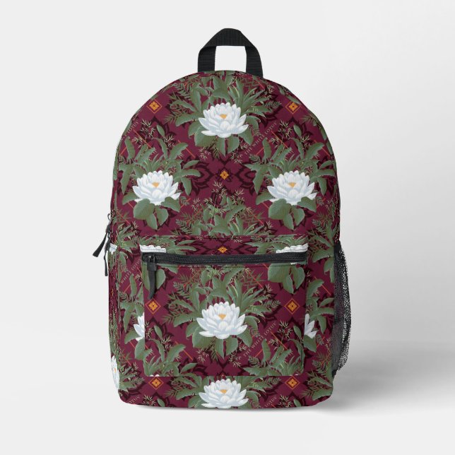 Crimson Lotus Elegance Pattern - The White Lotus Printed Backpack (Front)