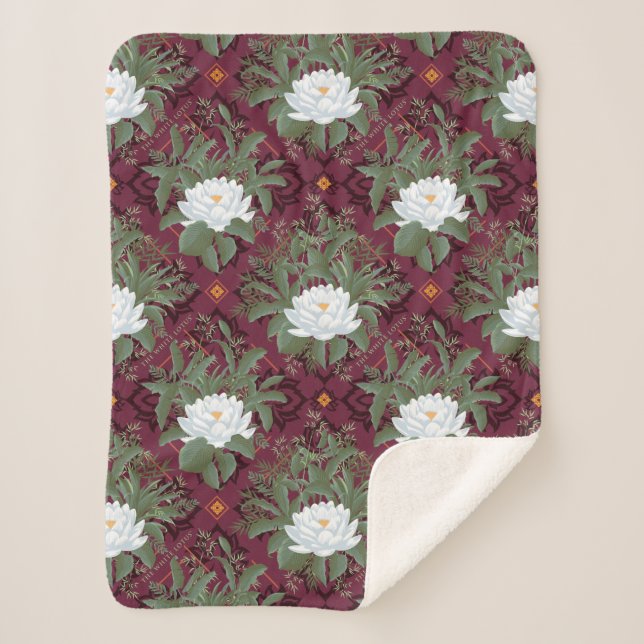 Crimson Lotus Elegance Pattern - The White Lotus Sherpa Blanket (Front)