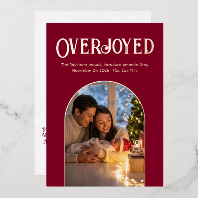 Crimson Luxe Xmas Baby Birth Announcement Photo (Front/Back)