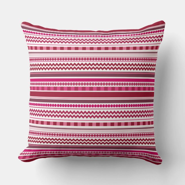 Crimson & Magenta Zigzag Stripe Geometric Pattern Cushion (Front)