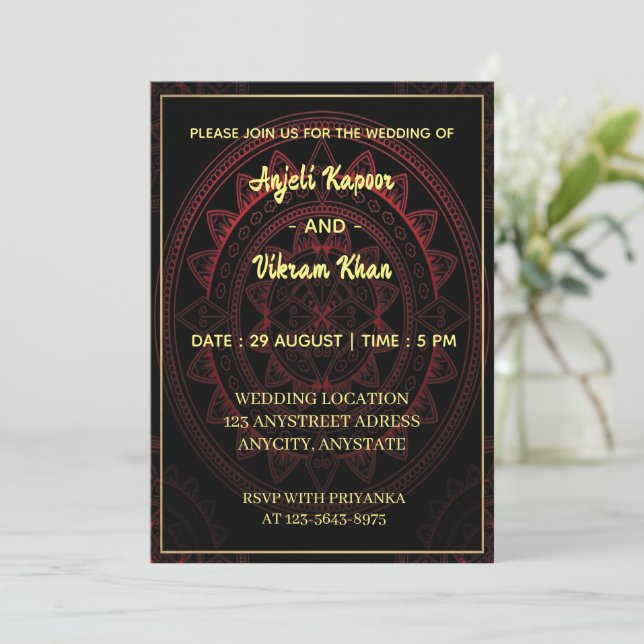 Crimson Mandala Elegance Invitation (Standing Front)