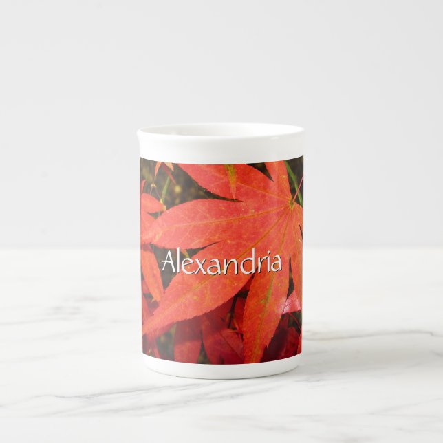 Crimson Maple Leaves - Personalized Bone China Mug (Front)