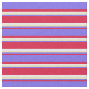 Crimson, Medium Slate Blue, Tan & White Stripes Fabric