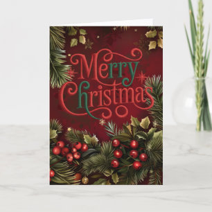 Crimson Merry Christmas Garland Holiday Card