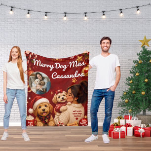 Crimson Merry Dog-Mas Dog Lovers Photo Gift Fleece Blanket