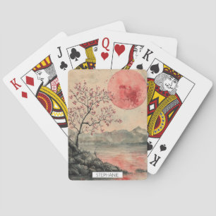 Crimson Moon Lakeside Ink Wash Playing Cards