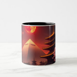 Crimson Moon: Lotus Sanctuary Two-Tone Coffee Mug