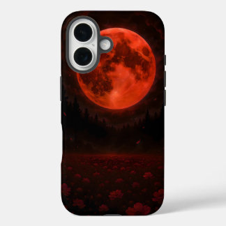 Crimson Moon Over the Silent Field iPhone 16 Case