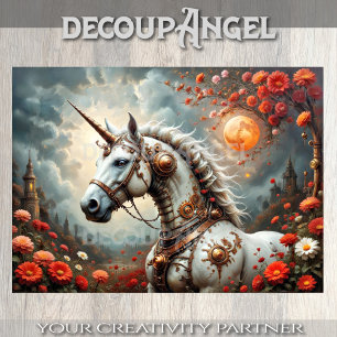 Crimson Moon Steampunk Unicorn Decoupage Tissue Paper