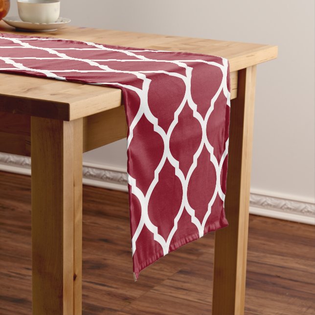 Crimson Moroccan Quatrefoil Short Table Runner (In Situ)