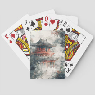 Crimson Mountain Pagoda Ink Wash (1) Playing Cards