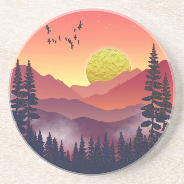 Crimson Mountains Landscape Coaster (Front)