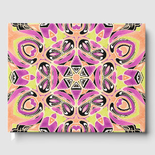 Crimson , multi-coloured mandala guest book