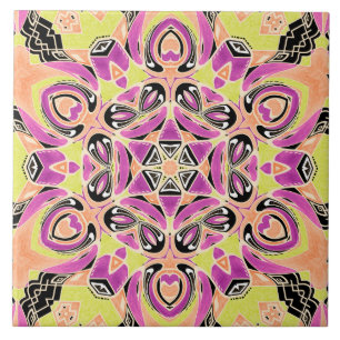 Crimson , multi-coloured mandala , mandala ,lime , ceramic tile