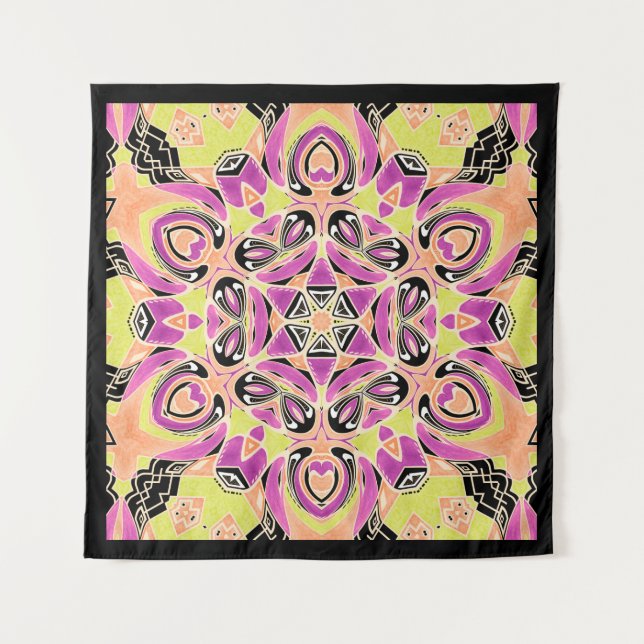Crimson , multi-coloured mandala tapestry (Front)