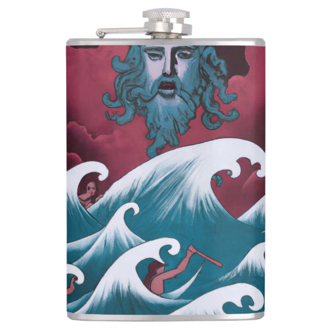 Crimson Neptune Oil Painting Hip Flask (Front)
