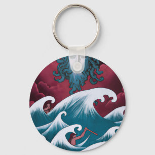 Crimson Neptune Oil Painting Key Ring