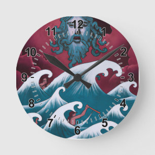 Crimson Neptune Oil Painting Round Clock