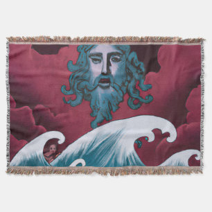 Crimson Neptune Oil Painting Throw Blanket
