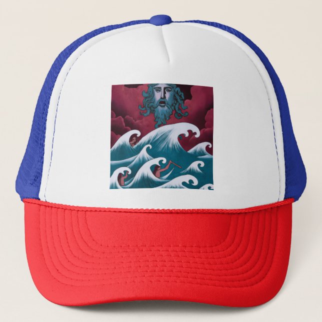 Crimson Neptune Oil Painting Trucker Hat (Front)