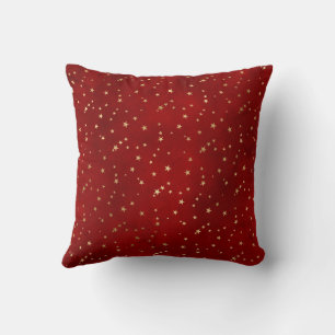 Crimson Nightfall Gold Star Illustration Cushion