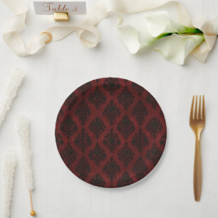 Crimson Nocturne Bloom Victorian  Paper Plate