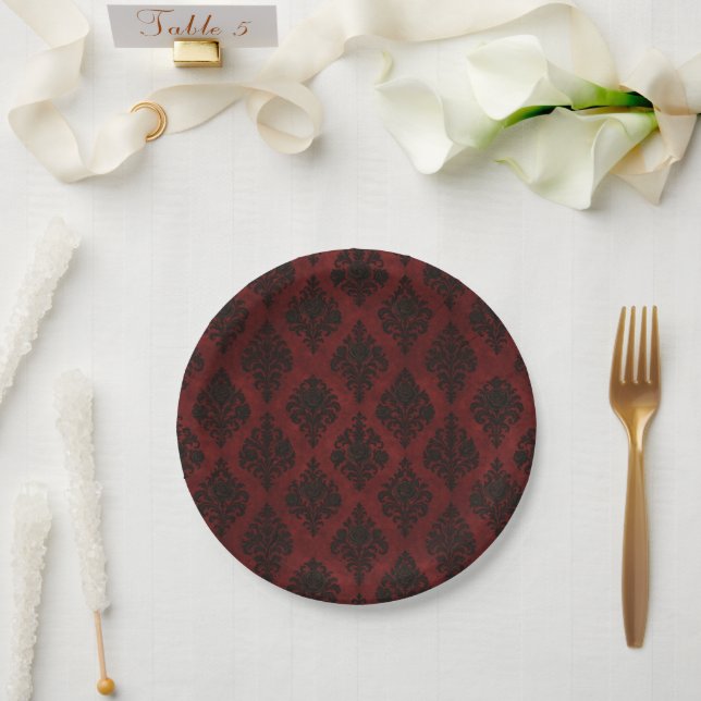 Crimson Nocturne Bloom Victorian  Paper Plate (Wedding)