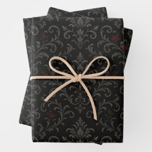 Crimson Nocturne Bloom Victorian  Wrapping Paper Sheet