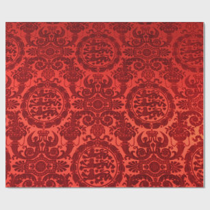 Crimson Noel Damask Wrapping Paper