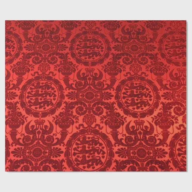 Crimson Noel Damask Wrapping Paper (Flat)