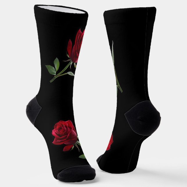 Crimson on Ebony: The Single Red Rose, Socks (Angled)