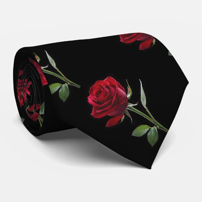 Crimson on Ebony: The Single Red Rose, Tie (Rolled)