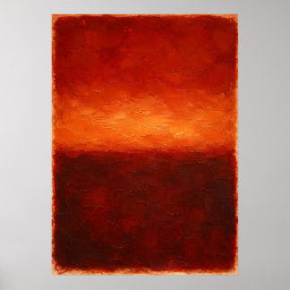 Crimson Orange Horizon Abstract With Heavy Texture Poster