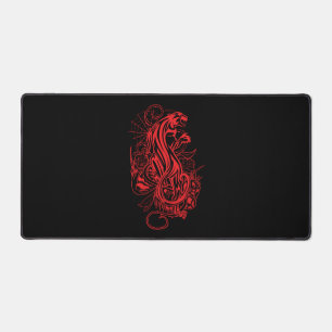 Crimson Panther Gothic Gaming Aesthetic Red Rose T Desk Mat