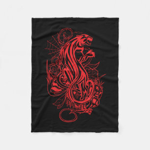 Crimson Panther Gothic Red Rose Tattoo Aesthetic Fleece Blanket