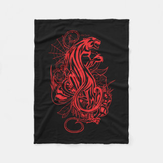 Crimson Panther Gothic Red Rose Tattoo Aesthetic Fleece Blanket
