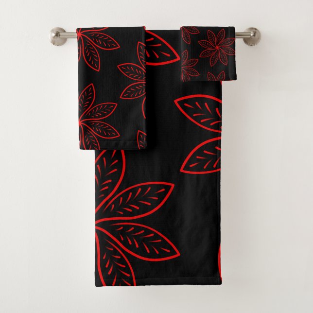Crimson Pattern on Black  Bath Towel Set (Insitu)