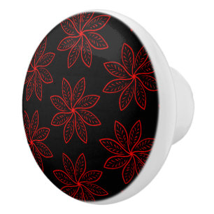 Crimson Pattern on Black Ceramic Knob