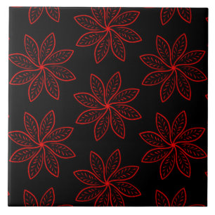 Crimson Pattern on Black  Ceramic Tile