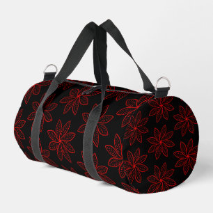 Crimson Pattern on Black Duffle Bag