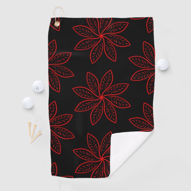 Crimson Pattern on Black  Golf Towel (InSitu)