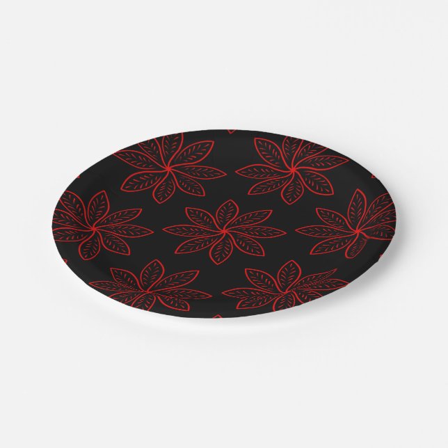 Crimson Pattern on Black  Paper Plate (Angled)
