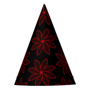 Crimson Pattern on Black  Party Hat