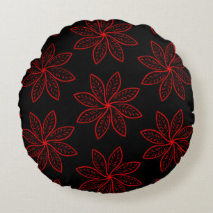 Crimson Pattern on Black  Round Cushion