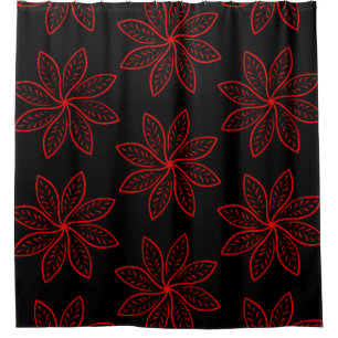 Crimson Pattern on Black Shower Curtain