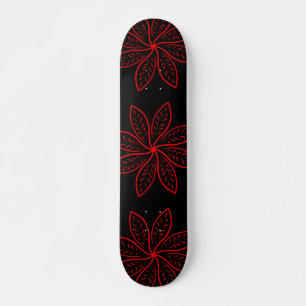 Crimson Pattern on Black Skateboard