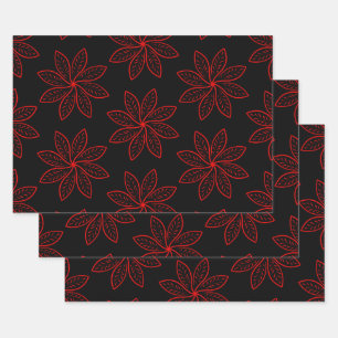 Crimson Pattern on Black  Wrapping Paper Sheet