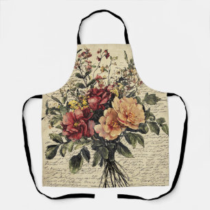 Crimson Peach Vintage Rose Bouquet Apron