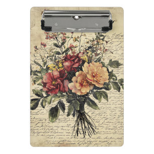 Crimson Peach Vintage Rose Bouquet Mini Clipboard